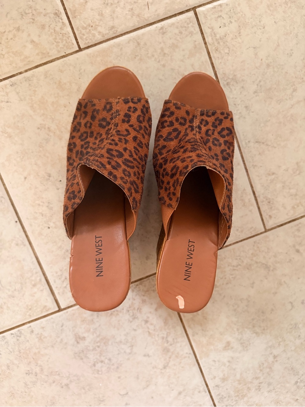 Nine West Brown Leopard Print Open-Toe Mules